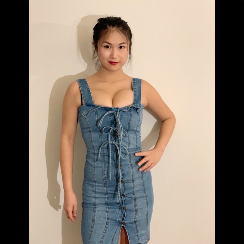 Reformation style denim vintage sexy mini dress